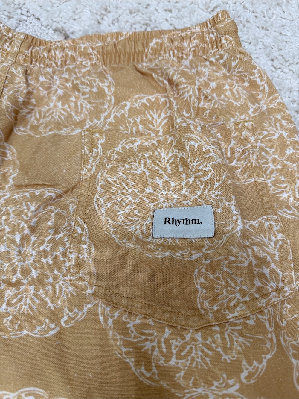Rhythm. Men's Mustard Floral-Print Linen Shorts - Picture 3 of 5